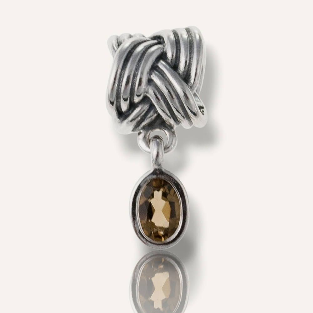 Pandora Sterling Silver Tied Together Dangle Charm With Bear Quartz Retired